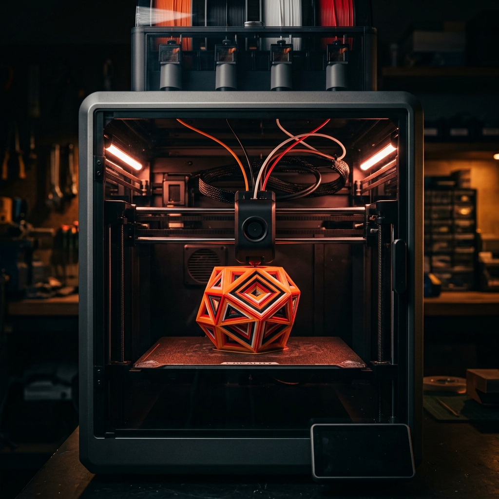 Impressora 3D Creality K2 Plus multicolor em operação