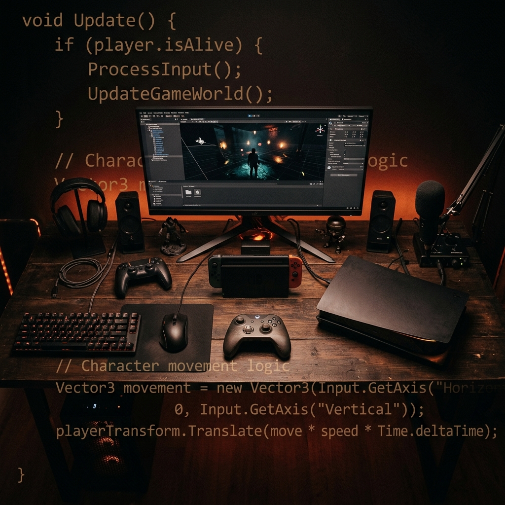 Setup de desenvolvimento de jogos com consoles e código