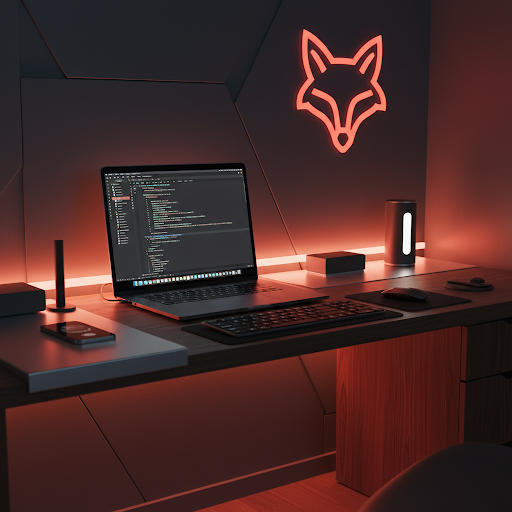 Ambiente de desenvolvimento premium com iluminação neon Fox Red
